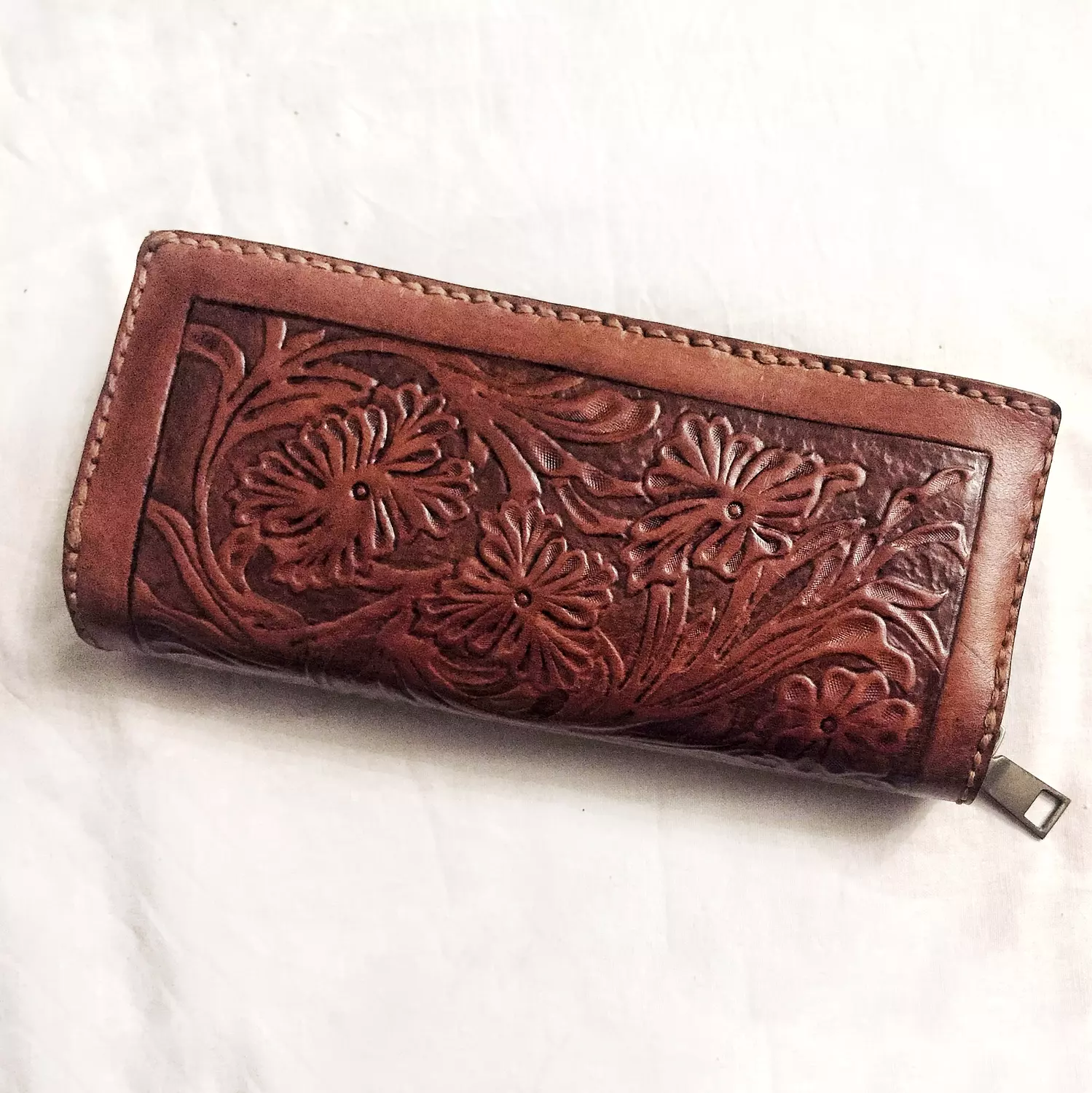 Floral tooled long leather wallet image