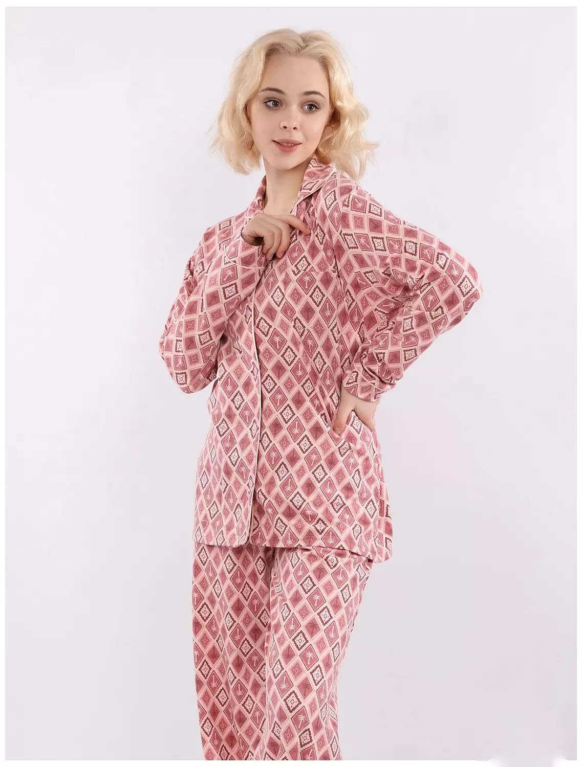 S607 palm trees buttoned pajama set 3
