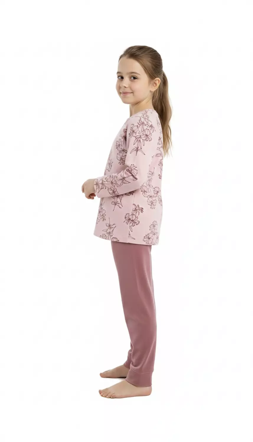 Shorto Girls Pajama Printed Flower PJ - 3102 - Rose Cashmere 2