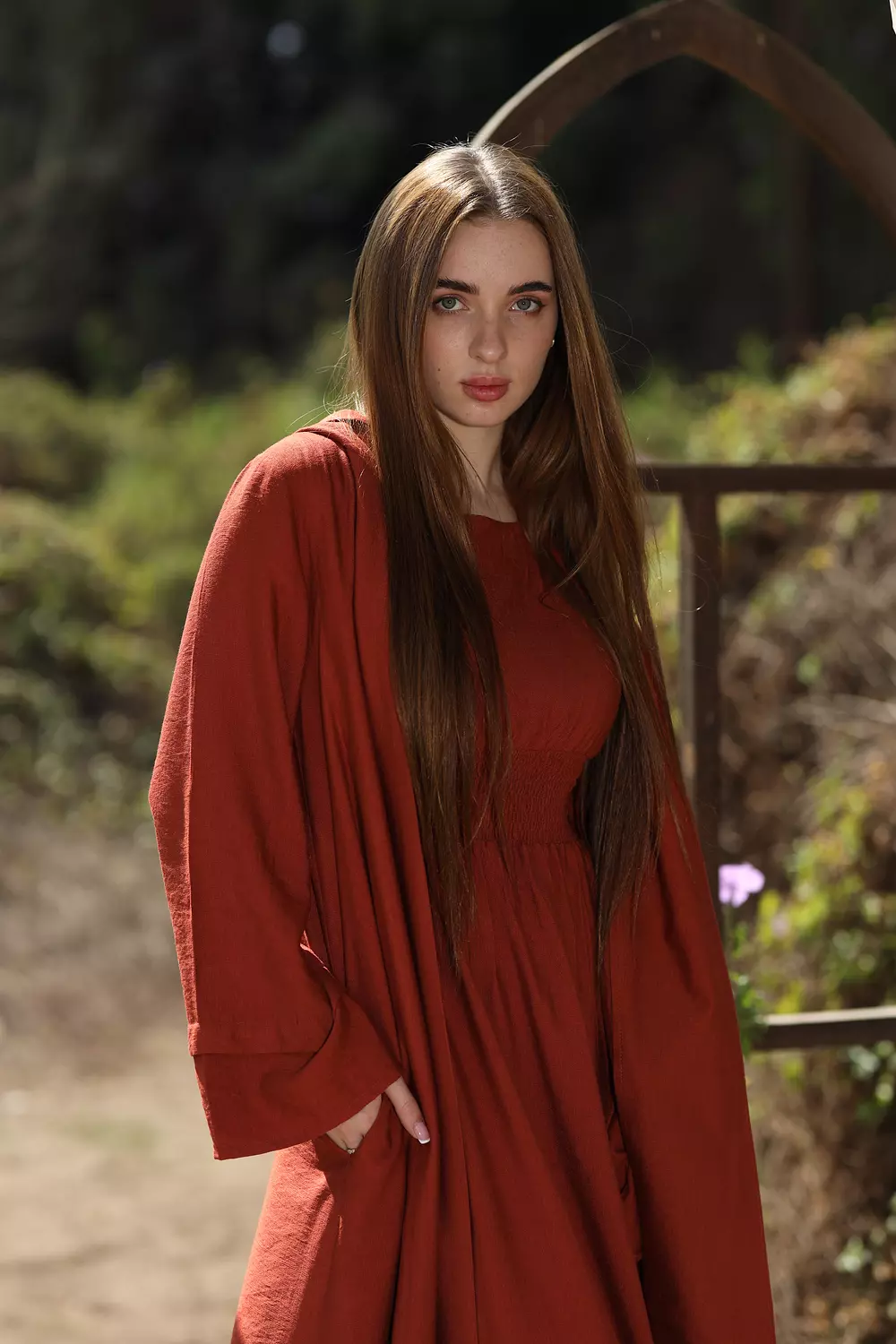 Hooded Linen Cardigan - Dark Orange 3