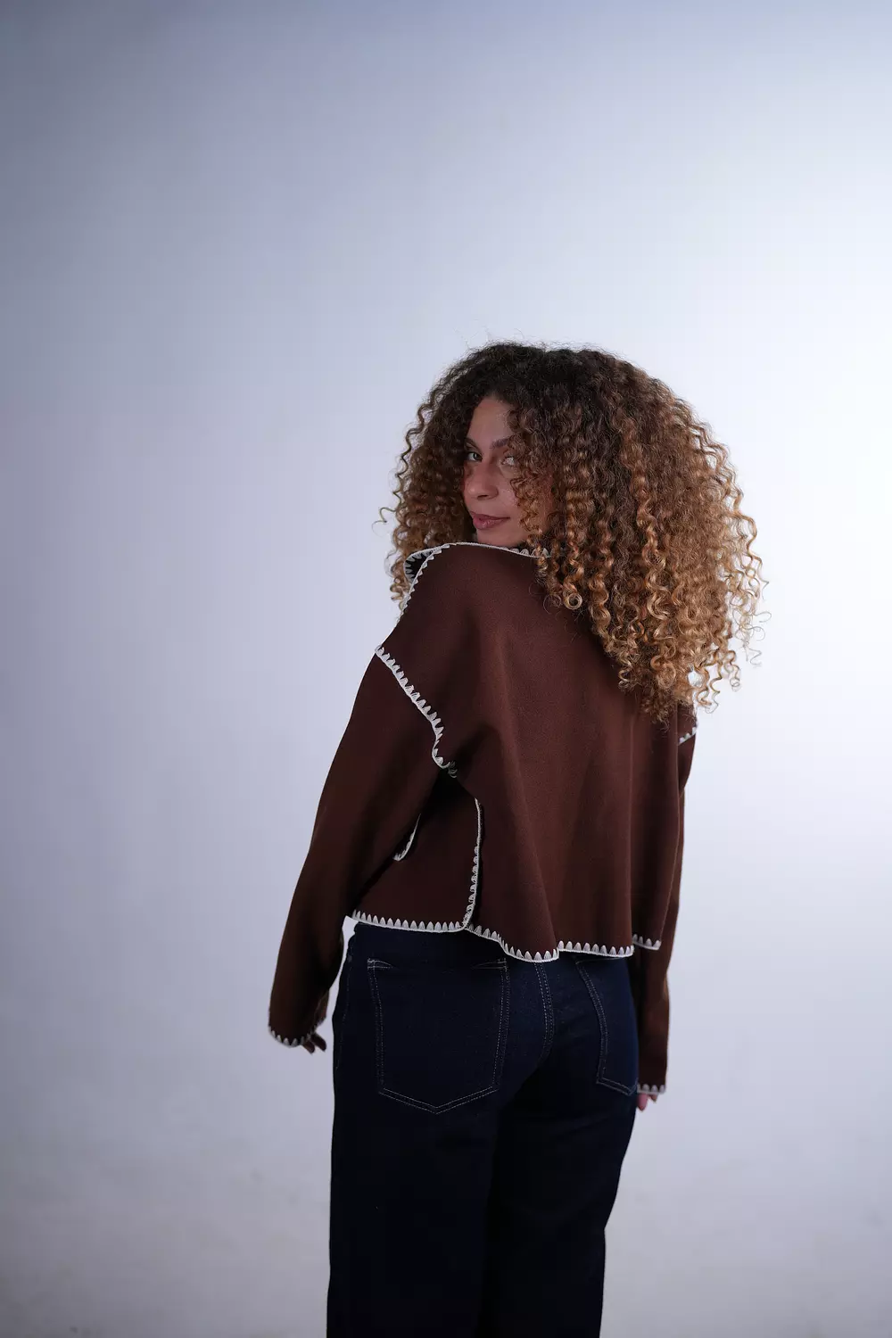 Brown Contrast Stitch Jacket 3