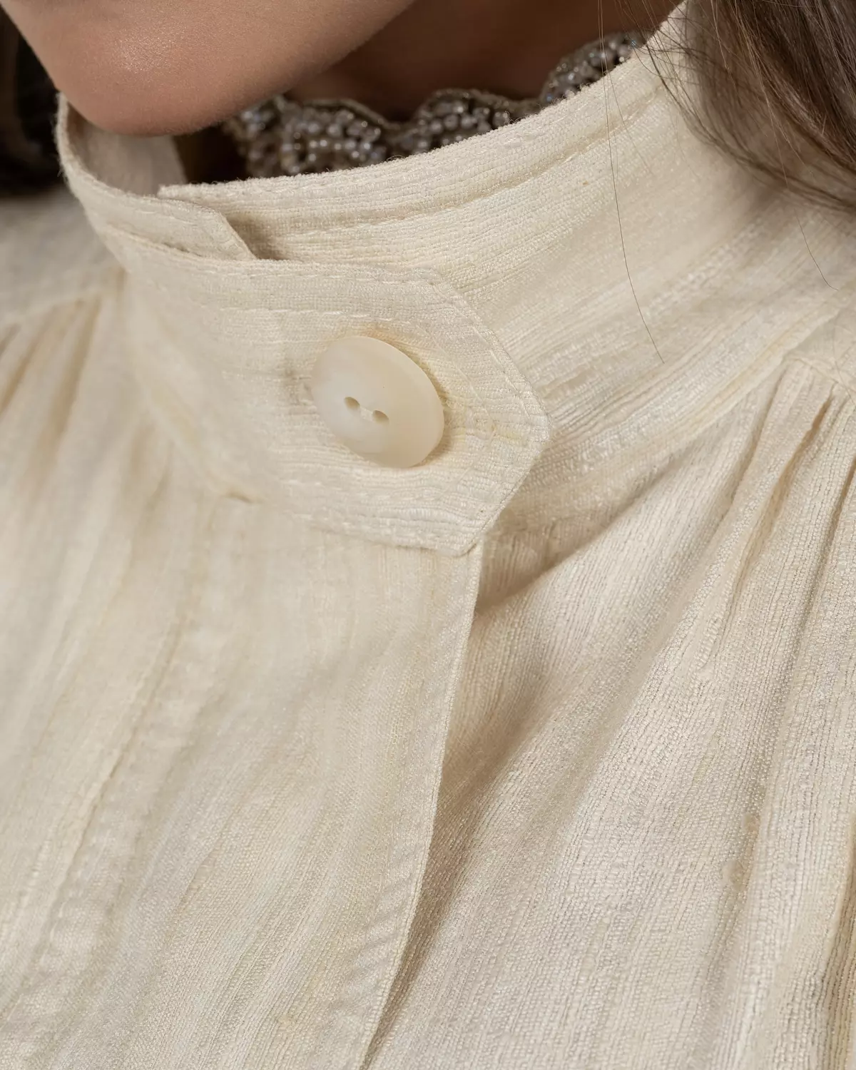 Refined Off-White Silk Jacquard Turtleneck Top 7