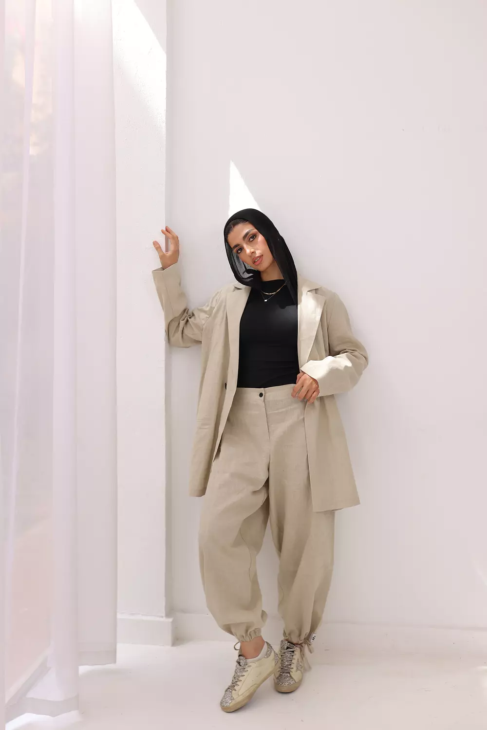 Linen wrapped pants in beige  image