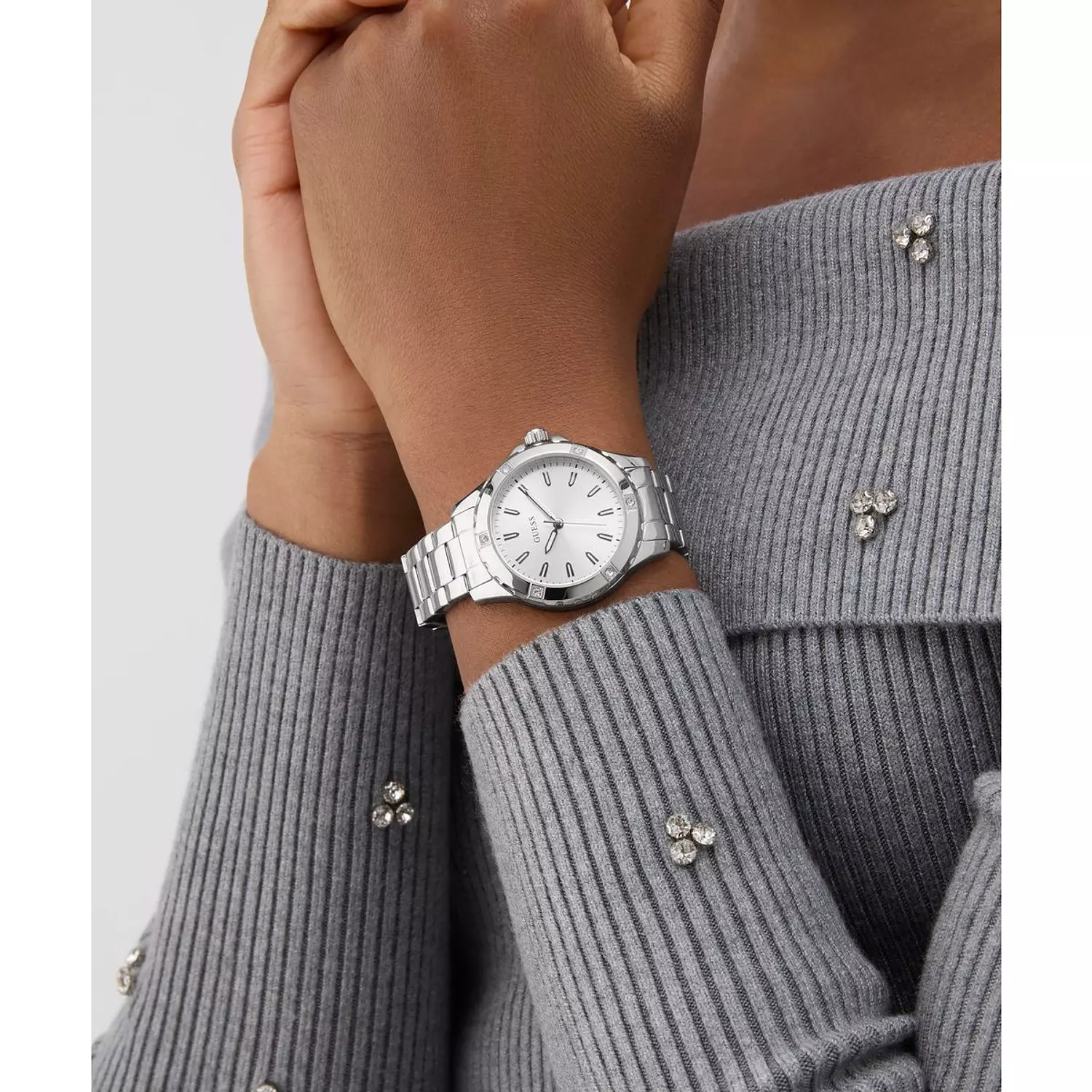 GUESS MIST Ladies Silver Tone Analog Watch SILVER TONE Stainless Steel Polished Bracelet 6