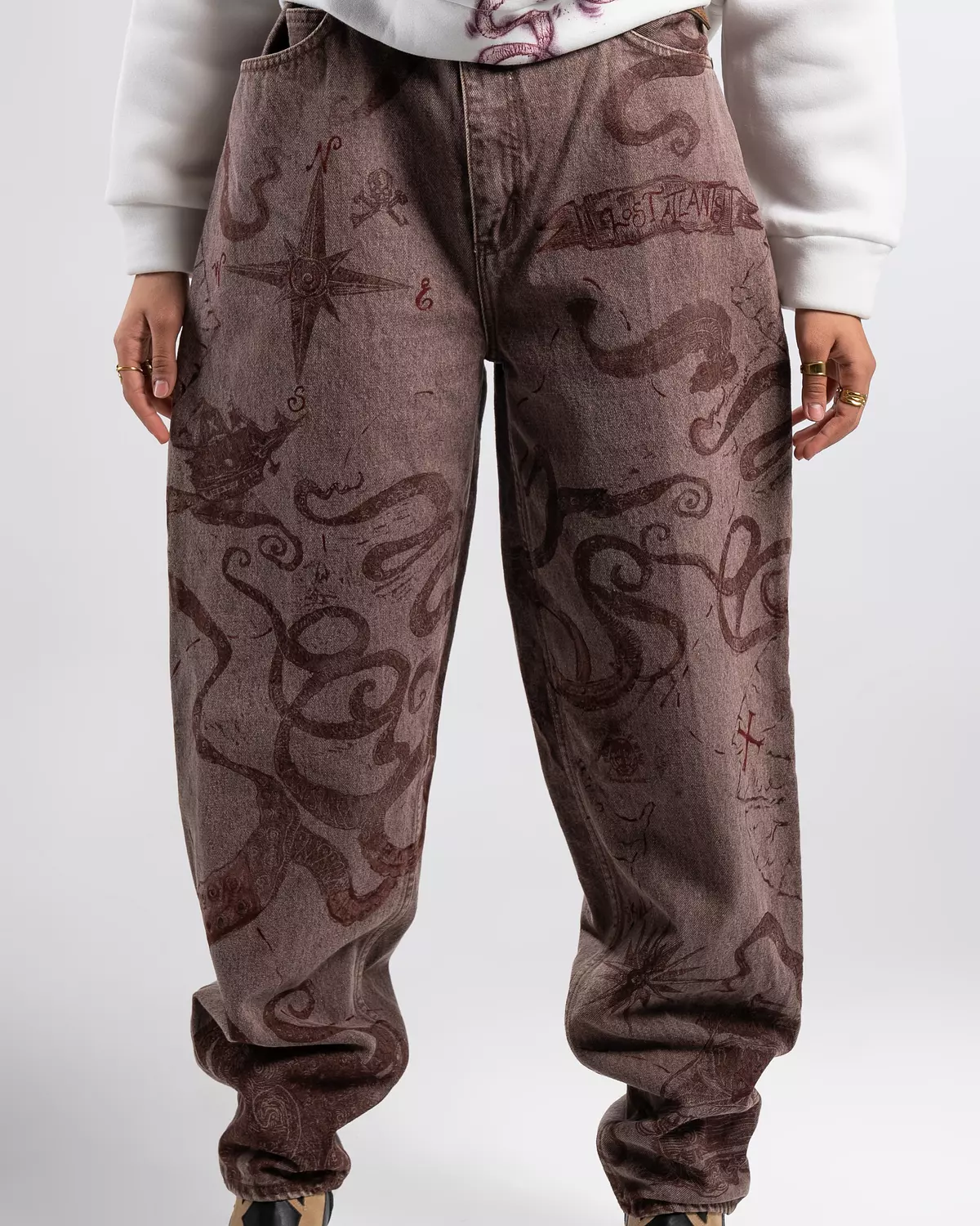 “ BlackSail” 1of 1 hand-printed & painted denim pants 6