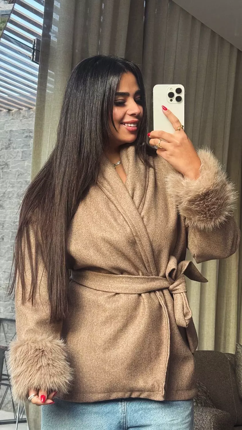 Luxe Wrap Fur-Cuff Coat 1