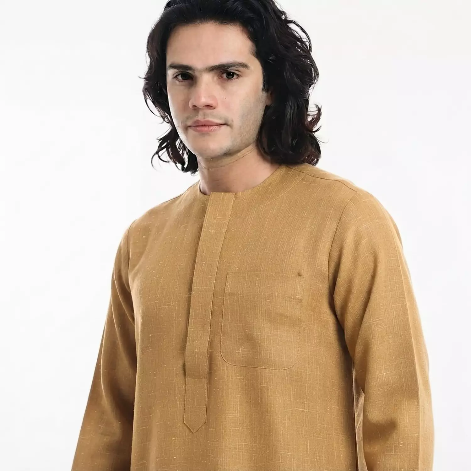 Men Galabeya Long Sleeves - Linen - 2326 - Camel 2