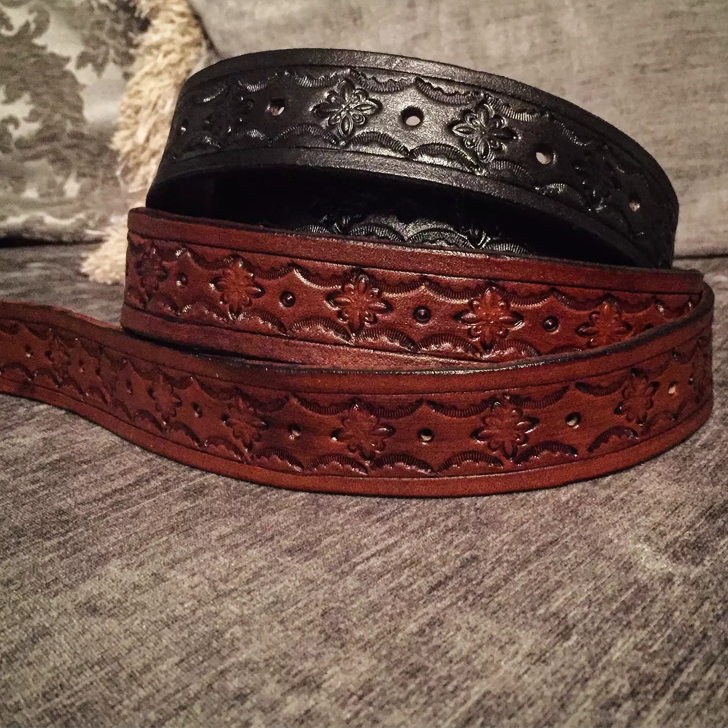 Tooled leather belt - Star flower 4