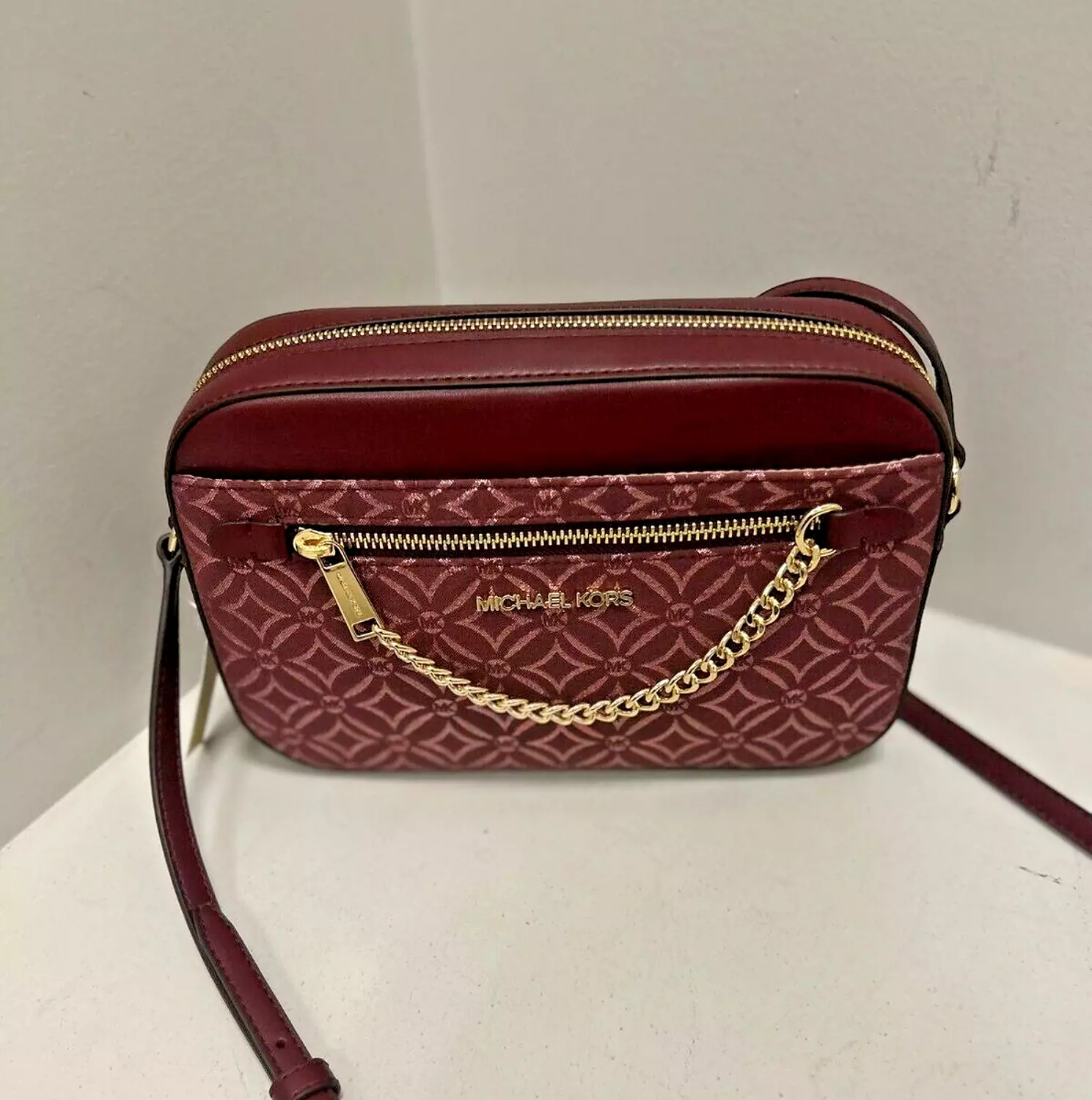 Michael Kors Jet Set Camera Bag – Burgundy with Chain Detail 3