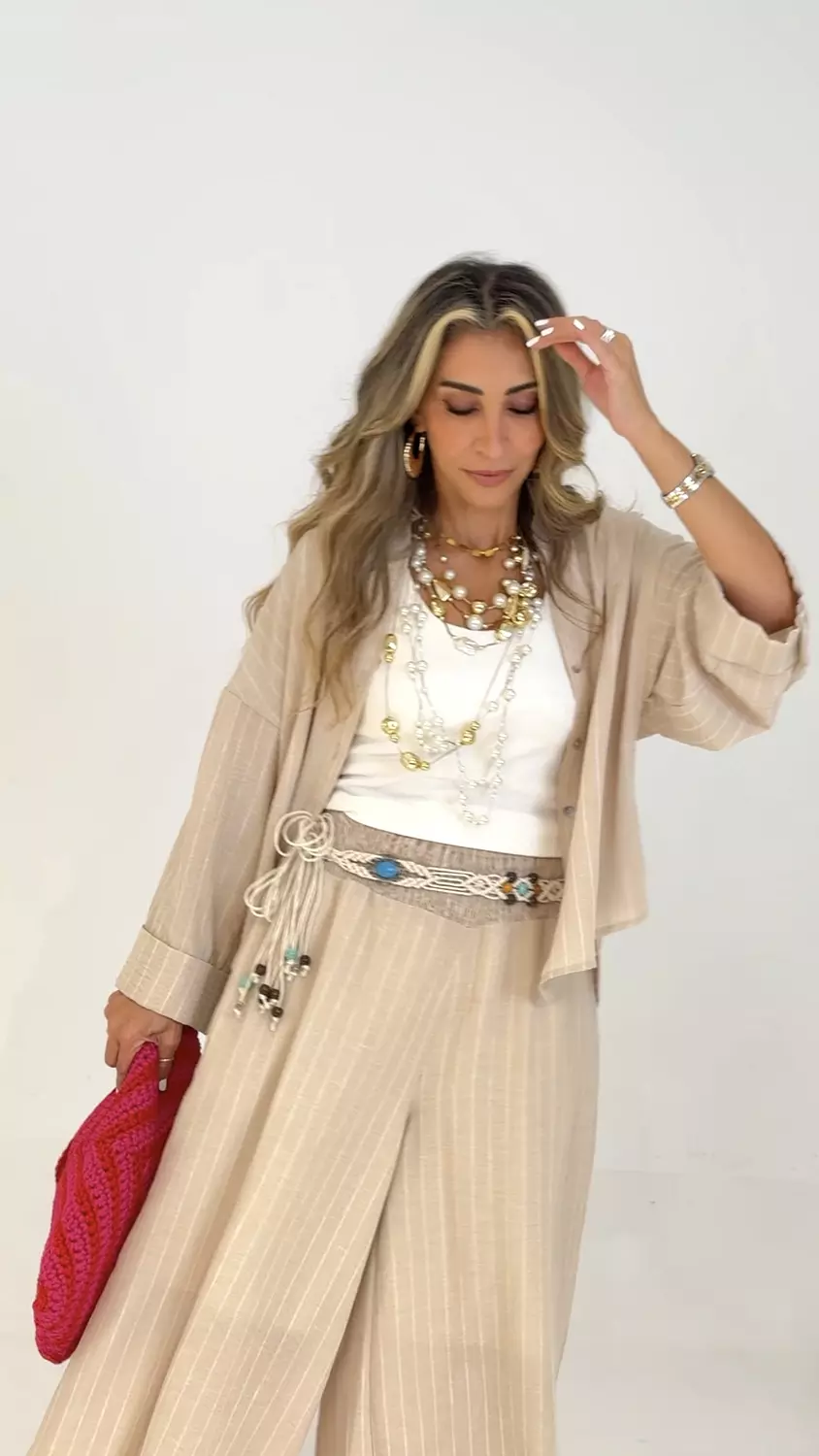 Summer Stripped Linen Set  (3142-1 / 546-4) 12