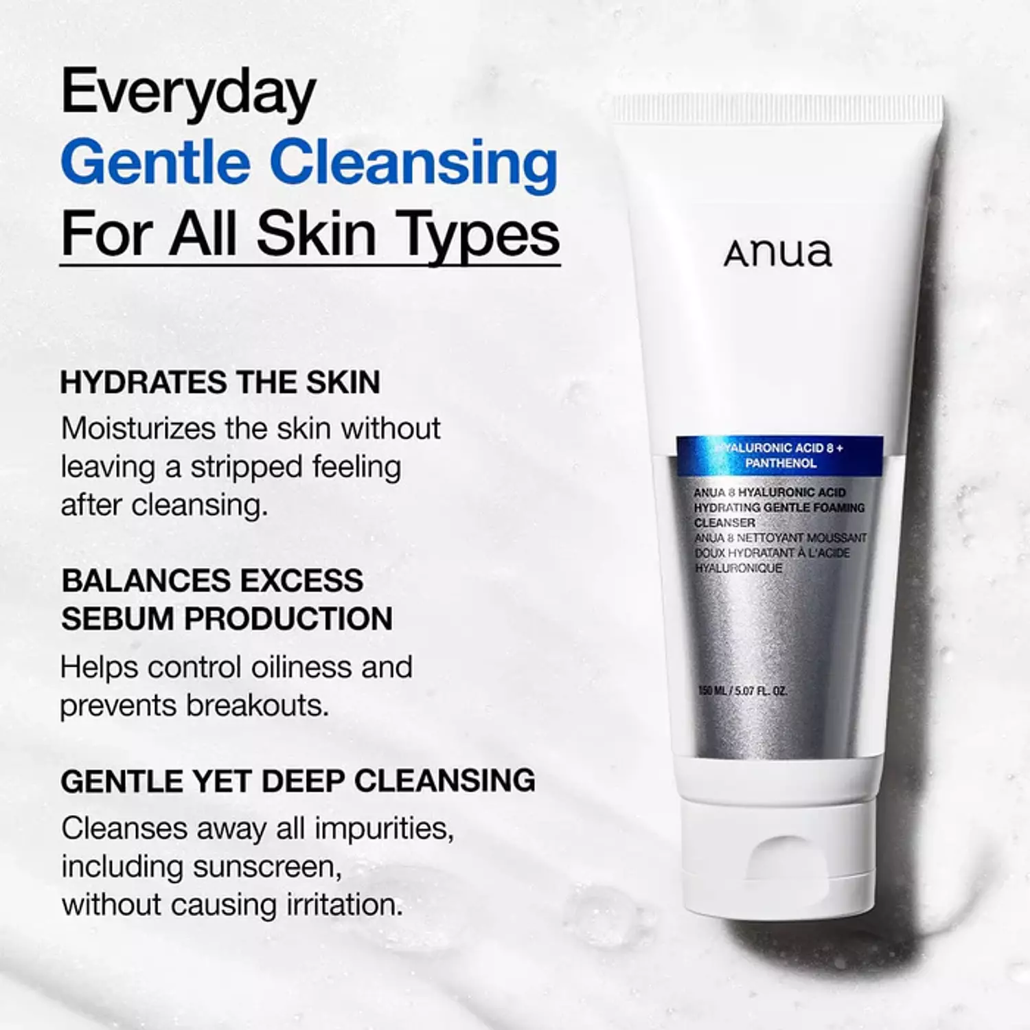 Anua 8 Hyaluronic Acid Hydrating Gentle Foaming Cleanser  1