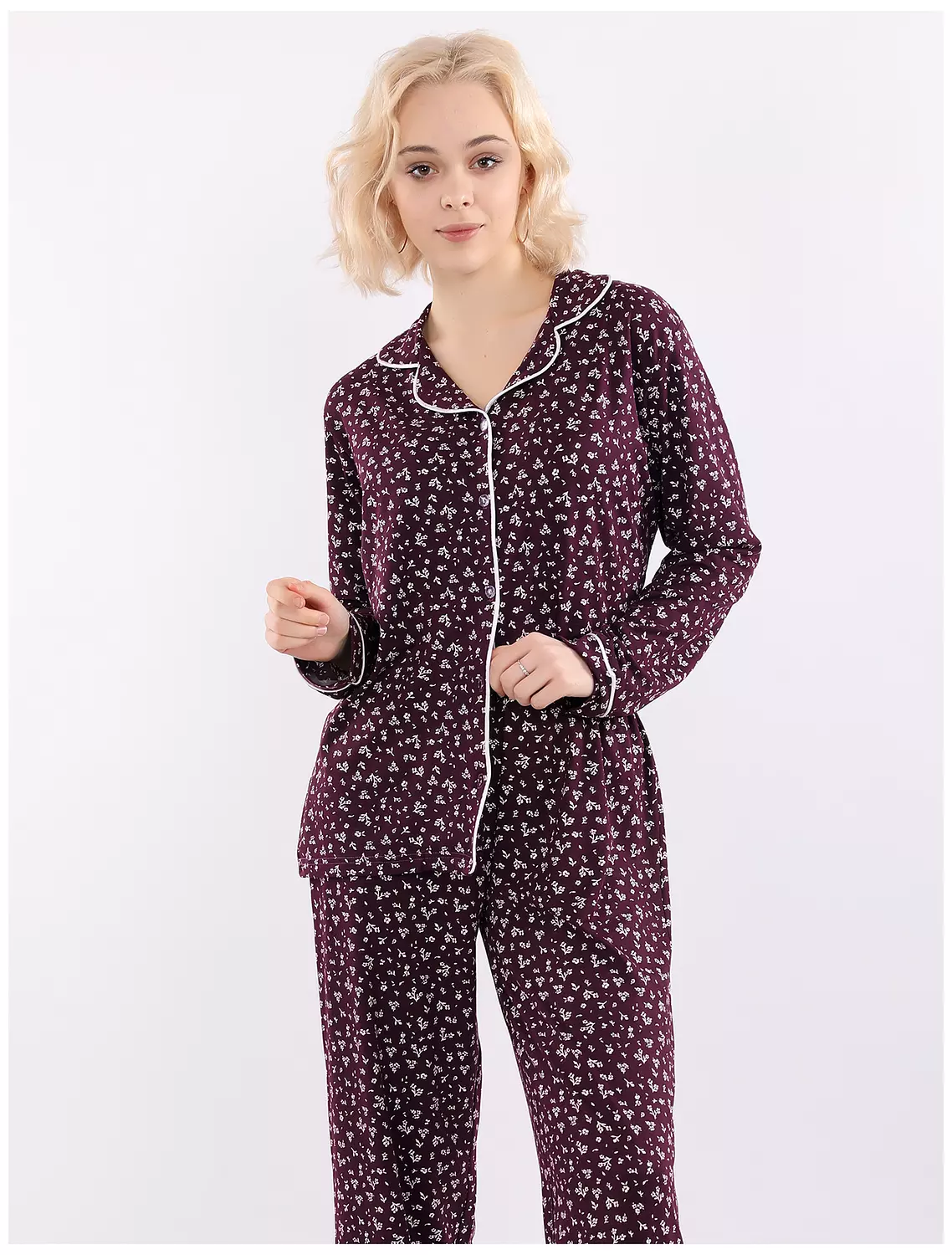 A400 Delicate Baby Flowers Buttoned Long Sleeved Pajama Set 6