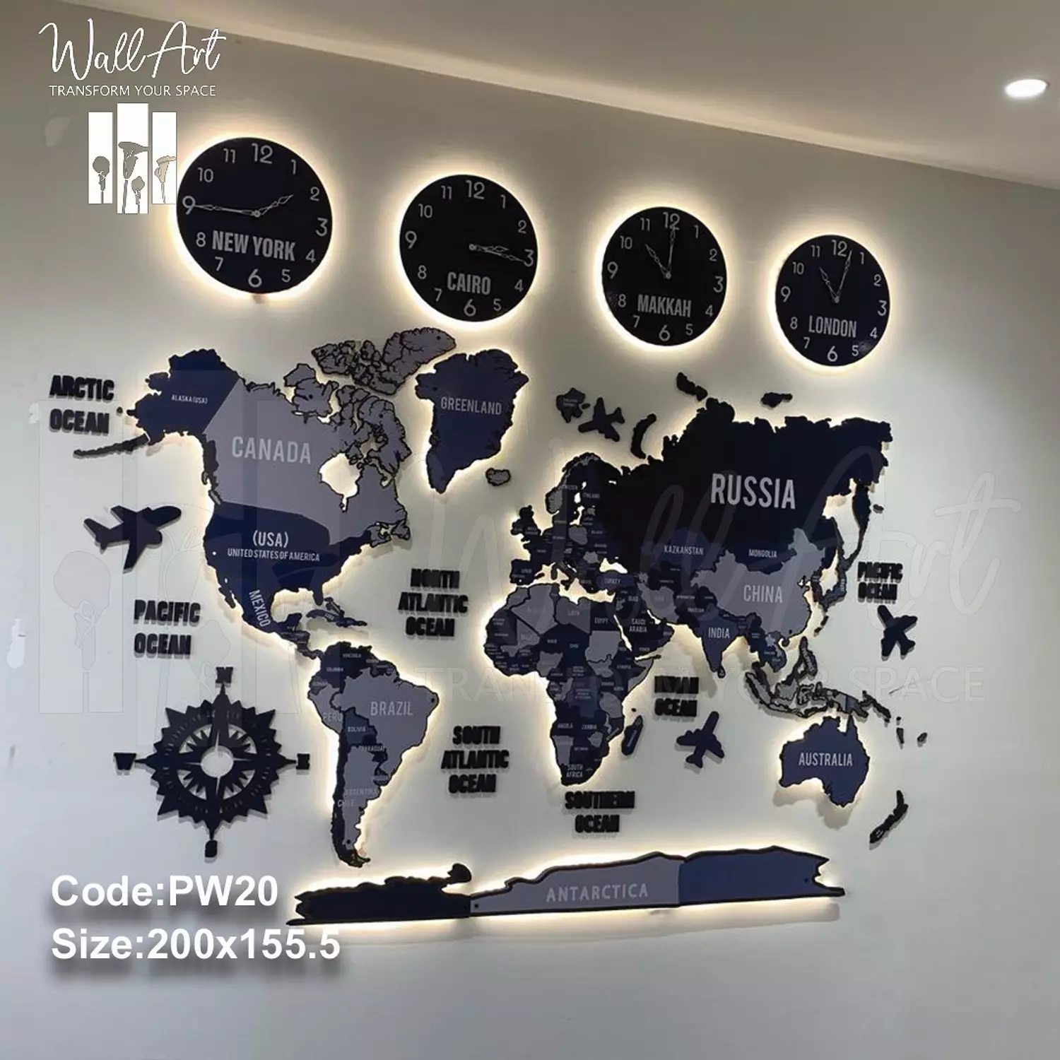 PW20- Lighted Printed Wooden Map  8