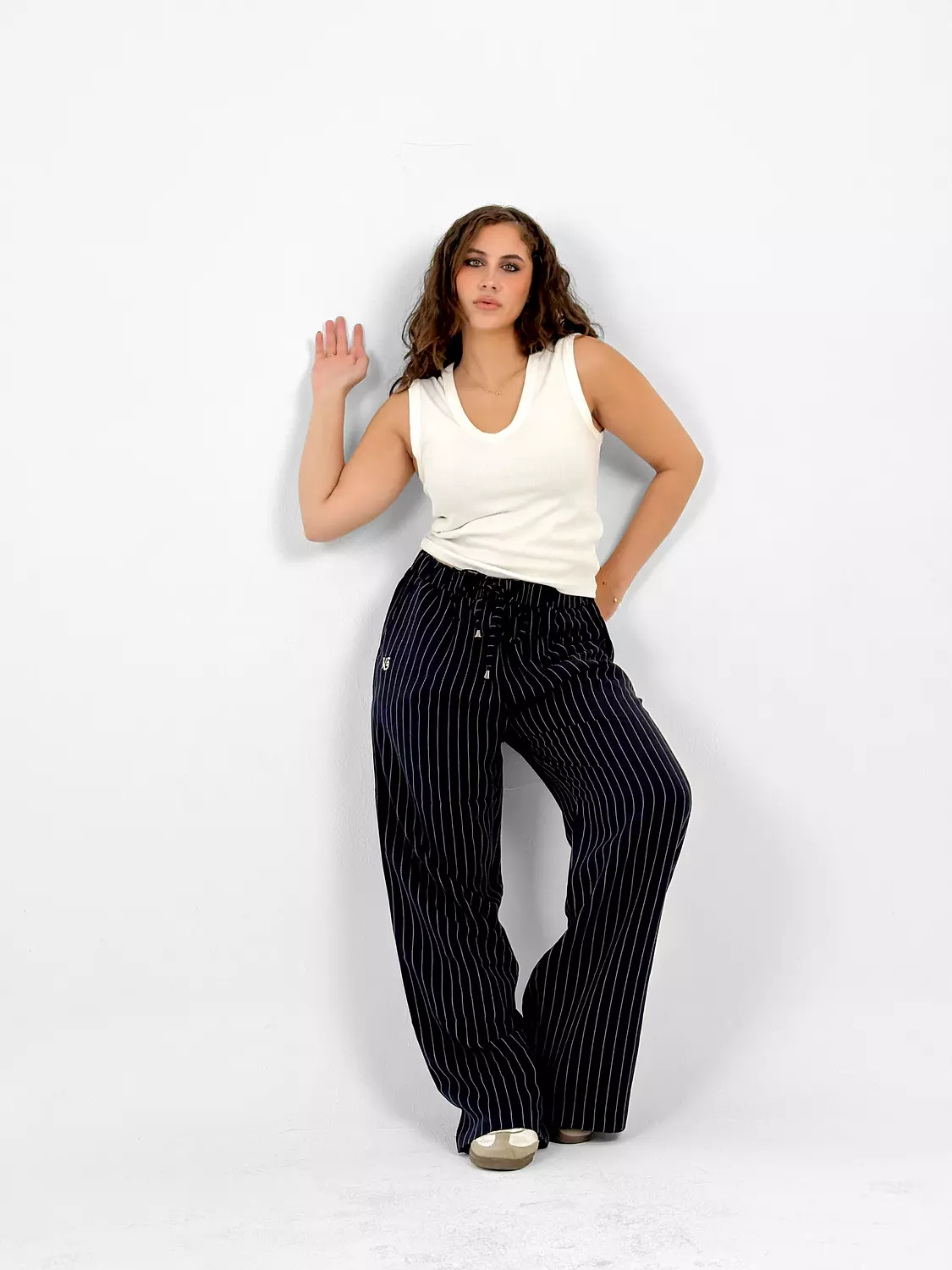 Wide Leg Stripped Pants - Women 2