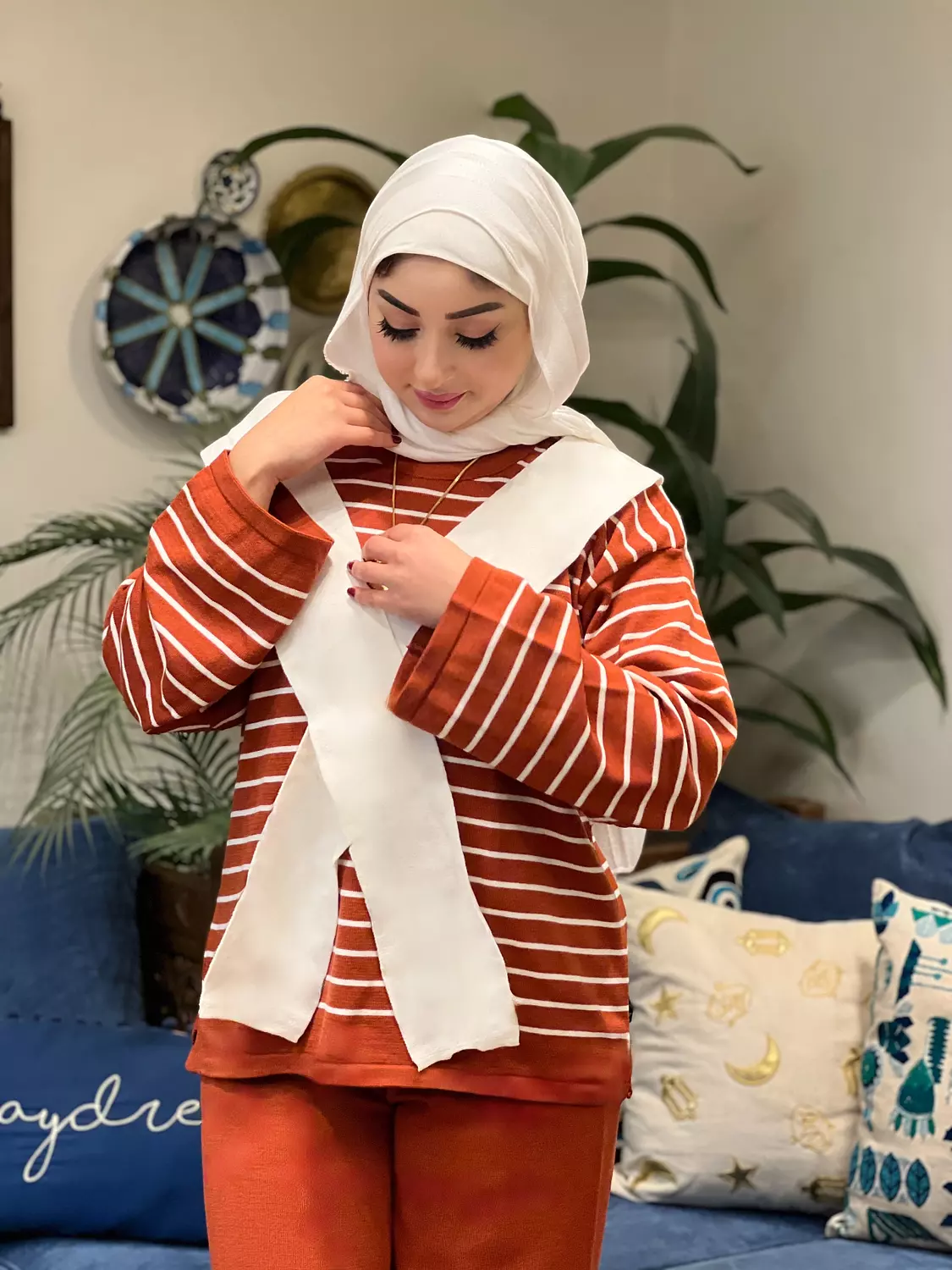 Knitted Set - Brick Red and Off White  hover image