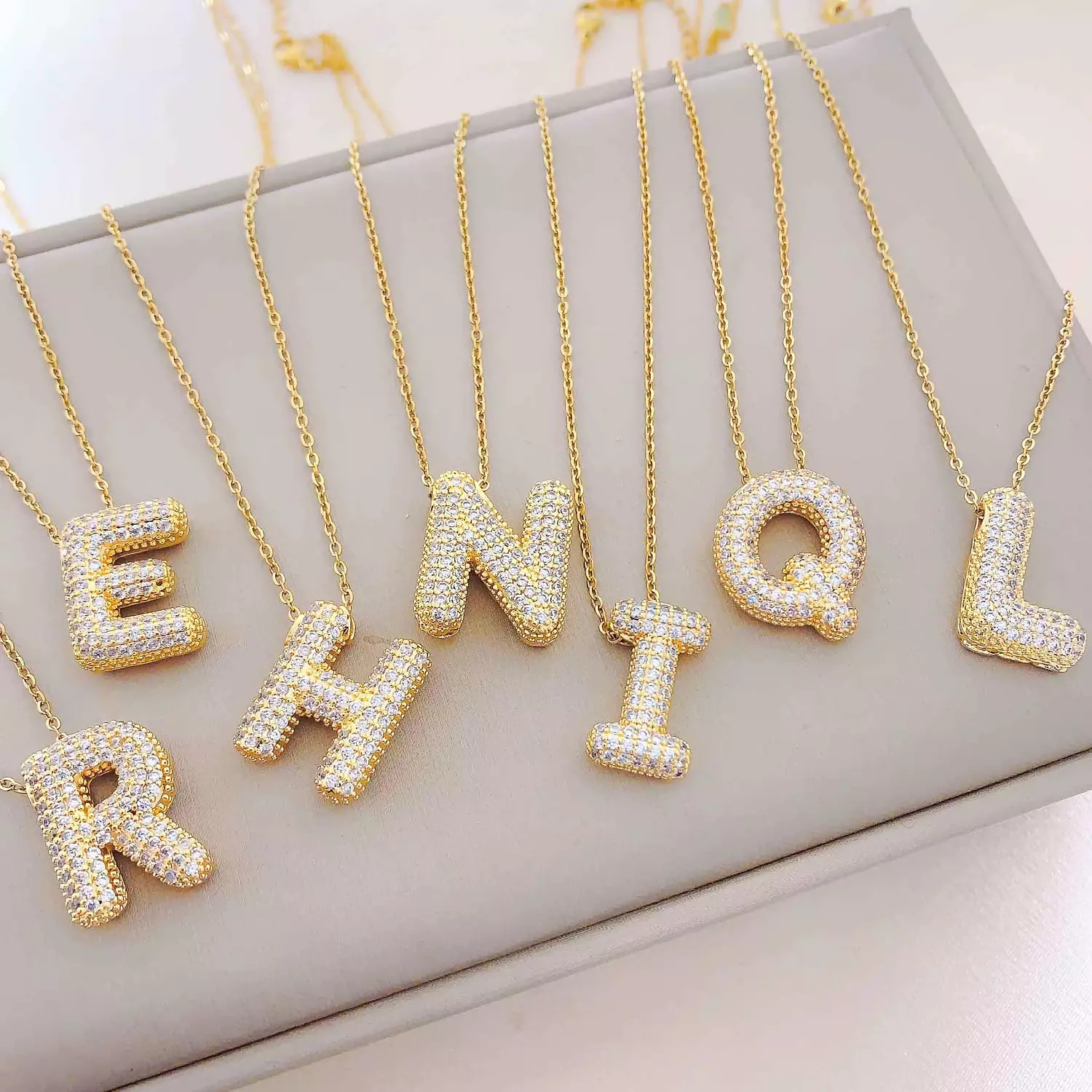 Cubic zirconia balloon letter necklace 3