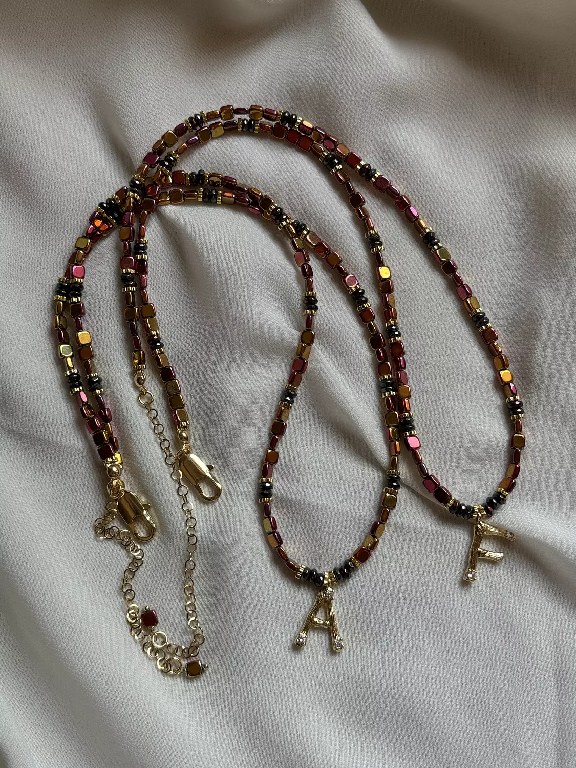 Hematite Letter Necklace " Red Square " ( By Order ) image
