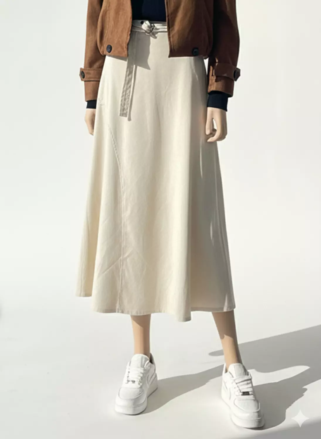 Long Suede Midi Skirt with Belt image