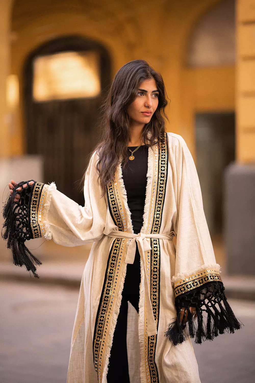 Beige linen keftan 2