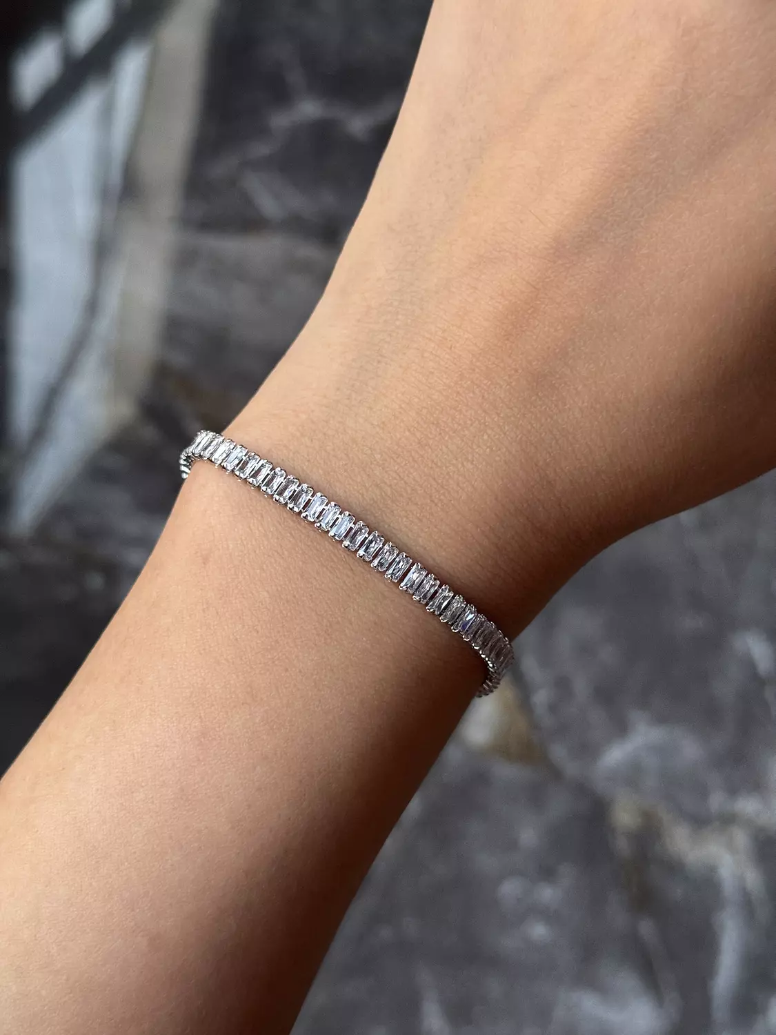 Baguette Silver Tennis Bracelet ( Stock ) image