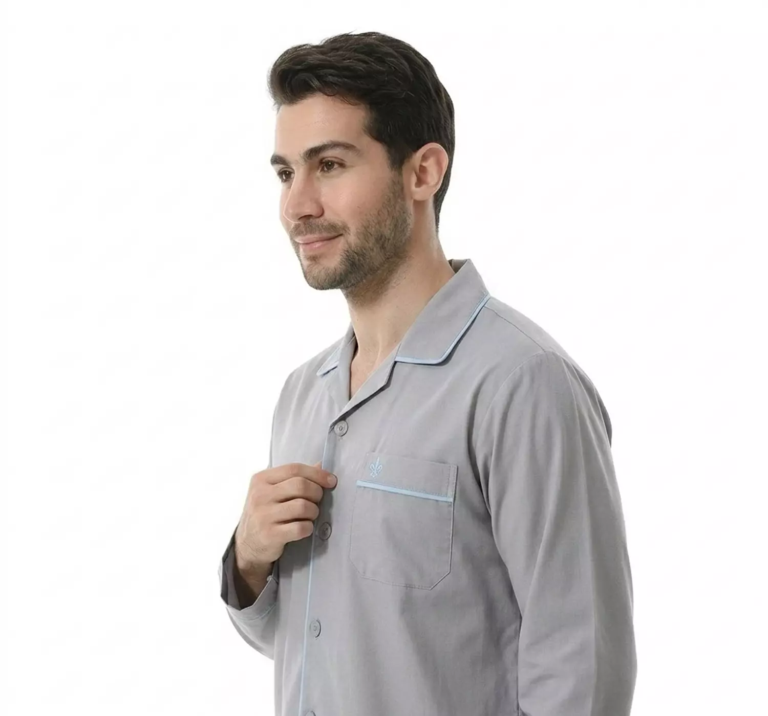 بيجاما رجالي كلاسيك كم طويل - 2454 - لبني 2