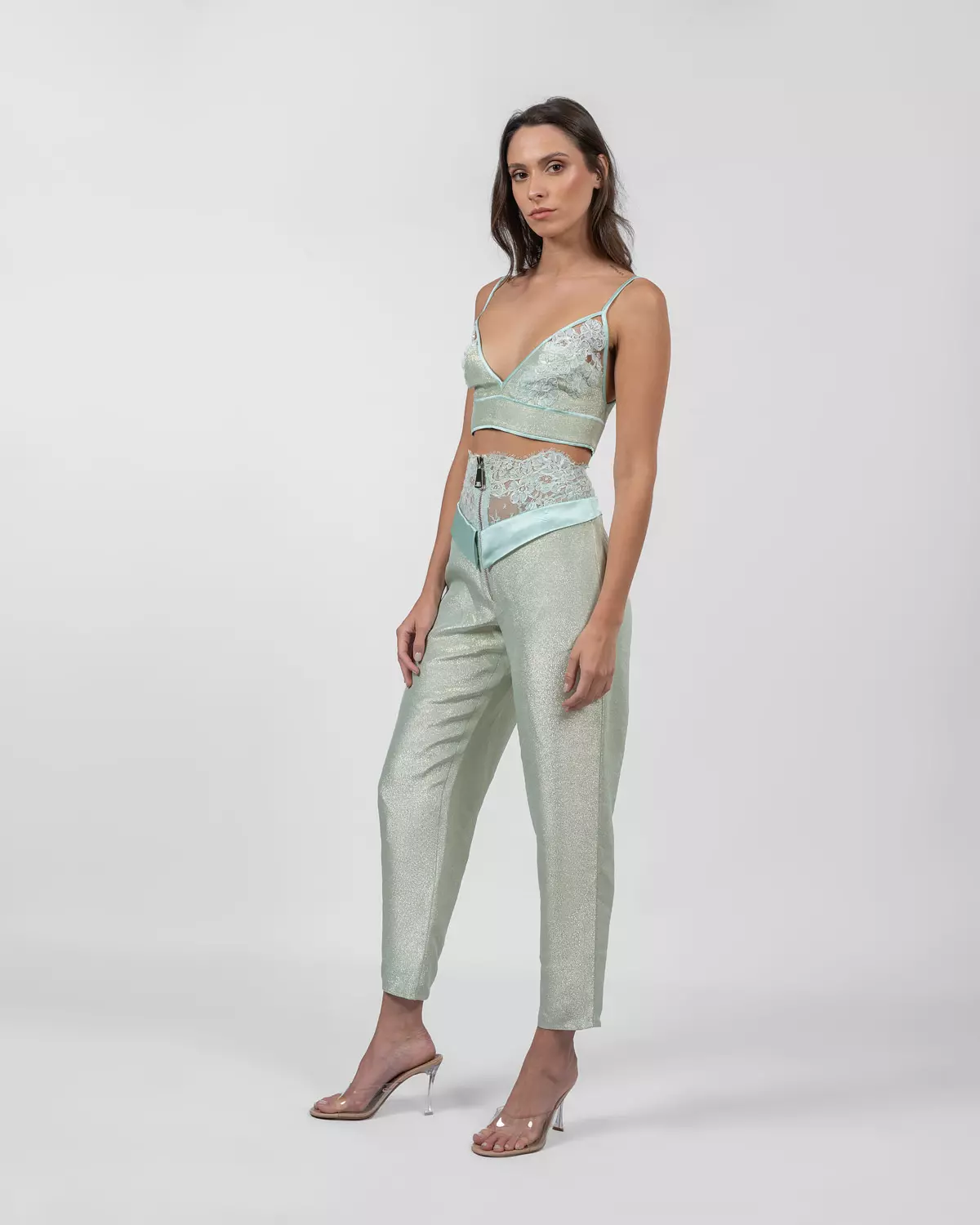 Shimmery Mint Green Crop Top 5