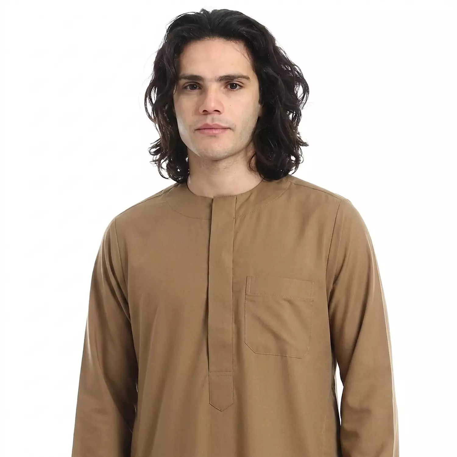  جلابيه رجالي كم طويل - قطن - 2590 - كموني hover image