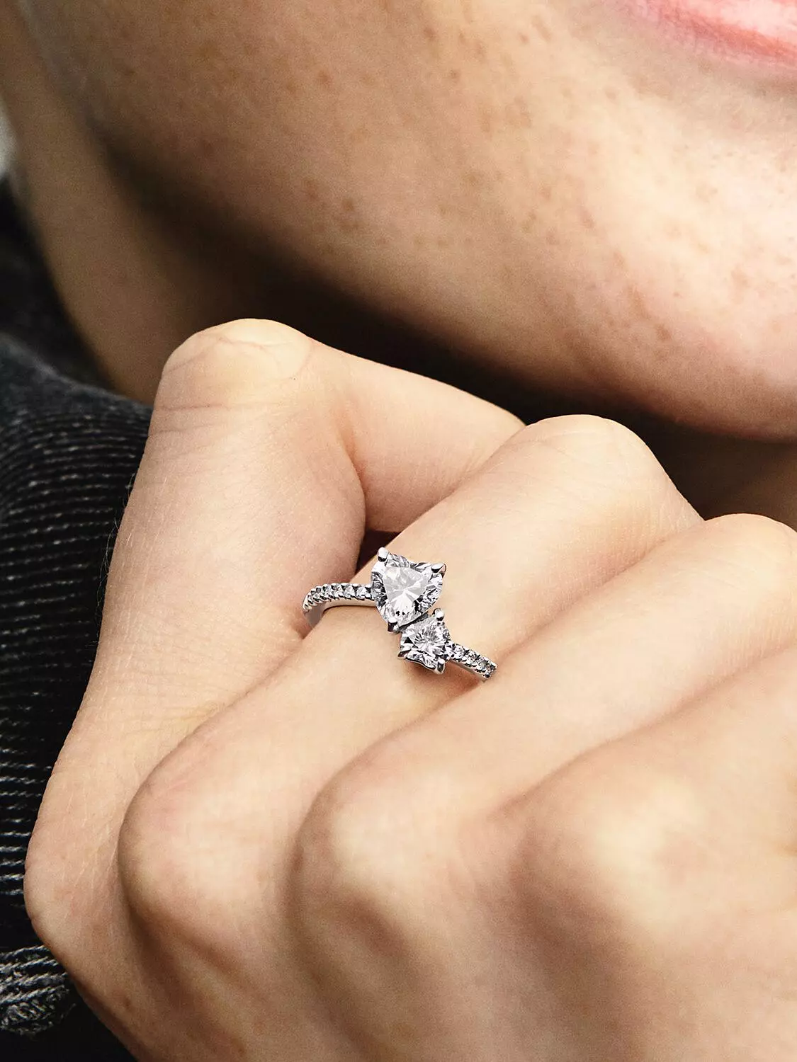 Double Heart Sparkling Ring Sterling silver 1