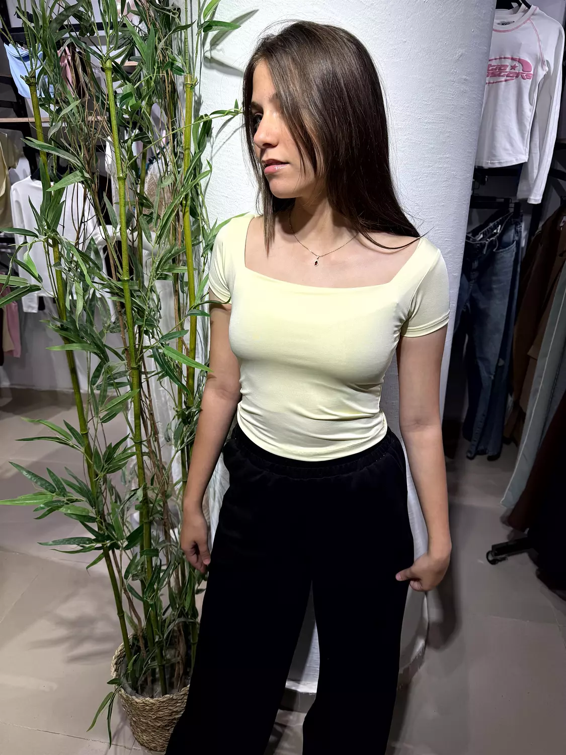 Square Neck Fitted Top | Yellow