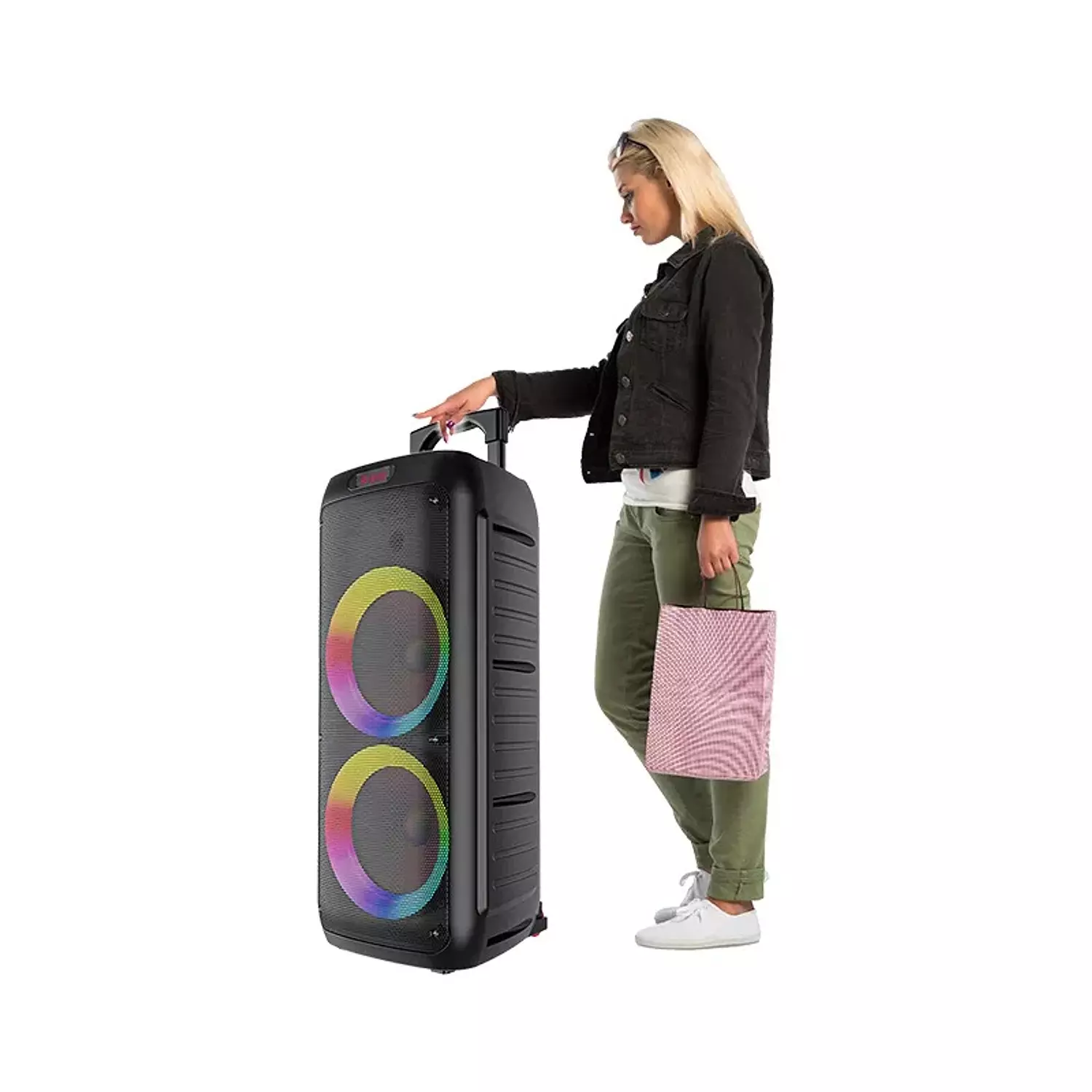 BOX300 Wireless Portable Speaker - 3600mAh Rechargeable Battery - Bluetooth - Dynamic Lighting - Wheels for Easy Transport 6