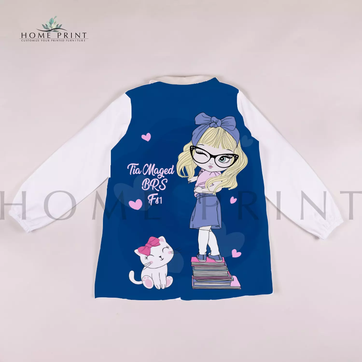 Waterproof kids apron - Cute Girl and Cat - Multi Colors Shape  image