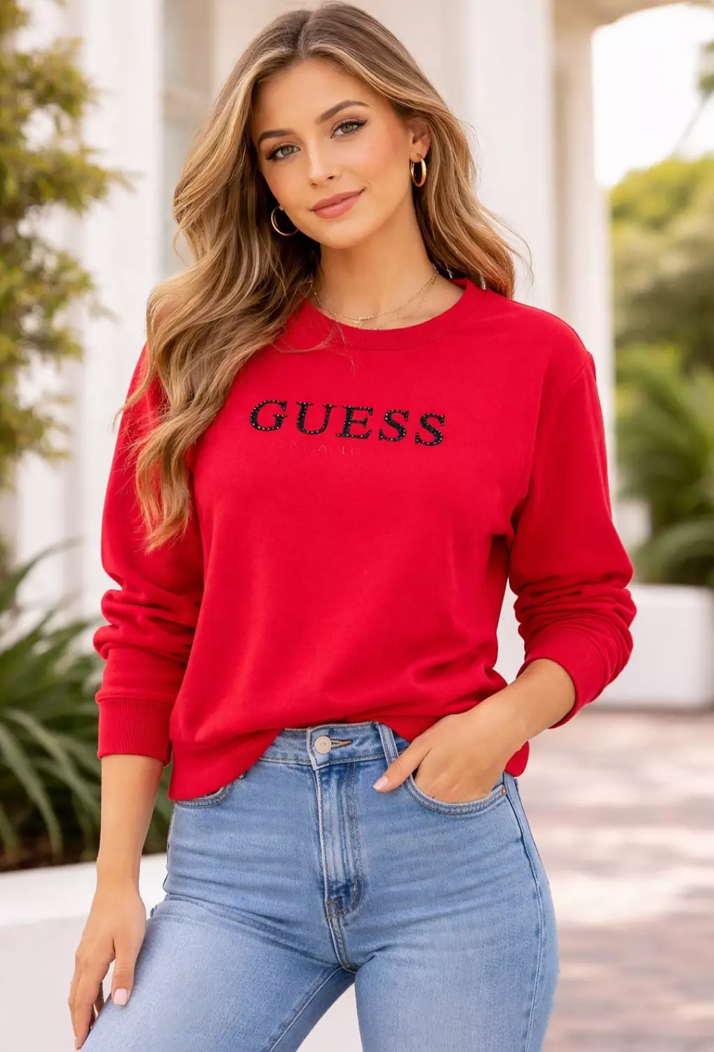GUESS WOMEN’S Sequin Logo Sweatshirt _Red  hover image
