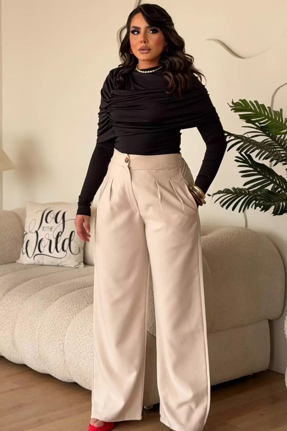 Turkish Rosetta Crepe High-Waist Wide-Leg Trousers with Pleats 11