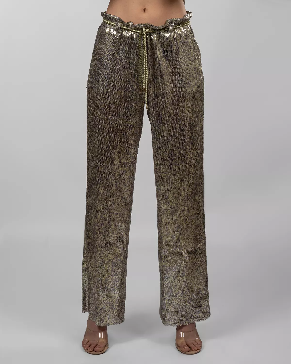 Gold Crushed Wide-Leg Pants image