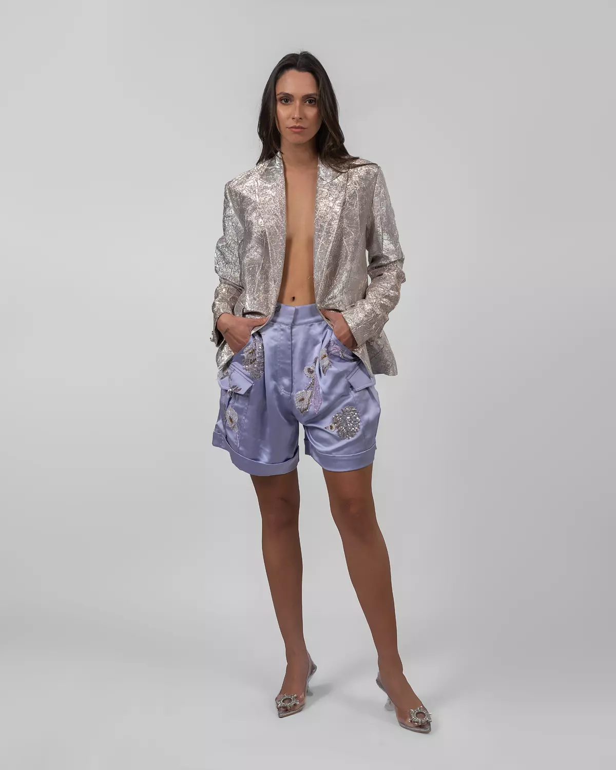 Purple Satin Bermuda Shorts 5