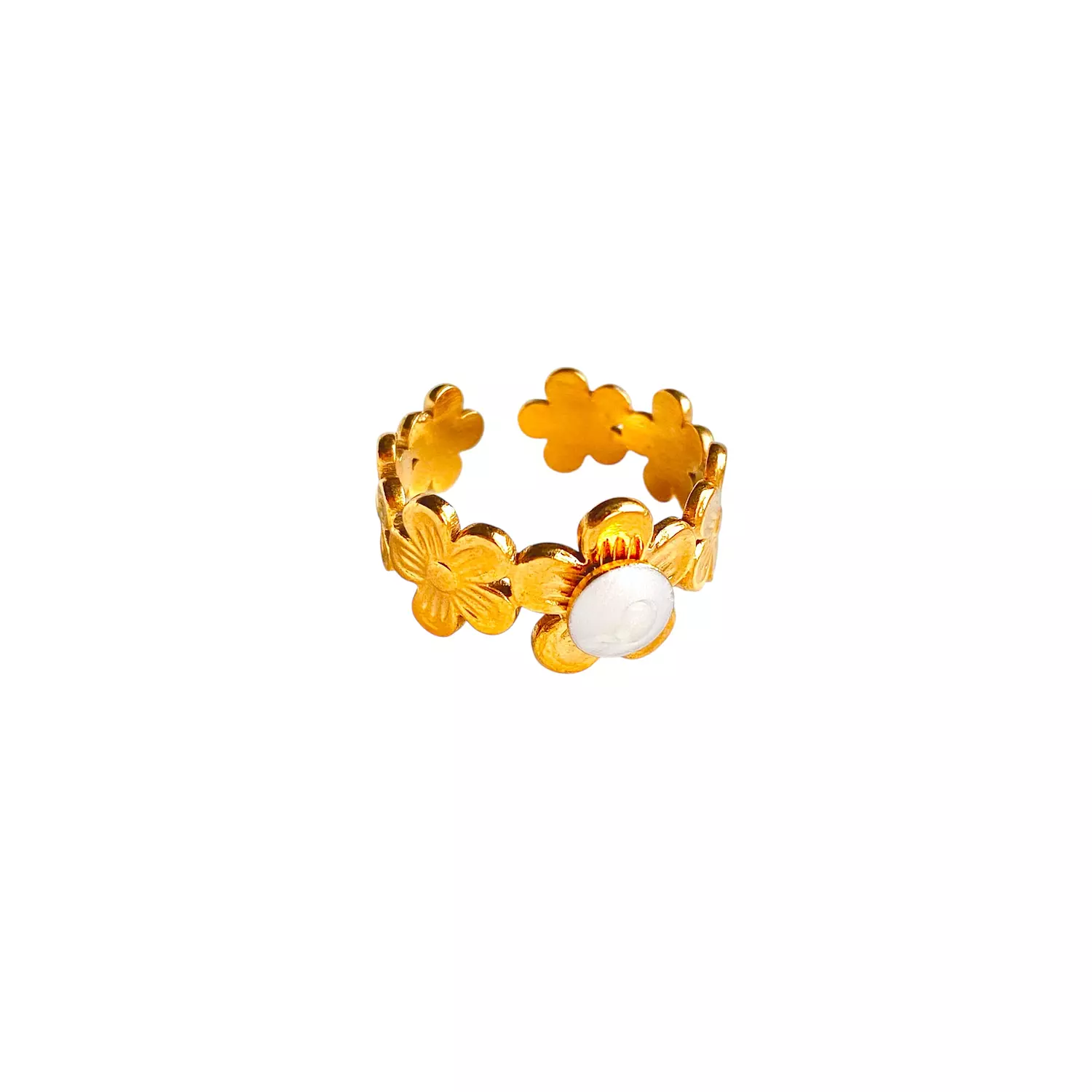 Flowers with white pearl stainless steel ring✨ 1