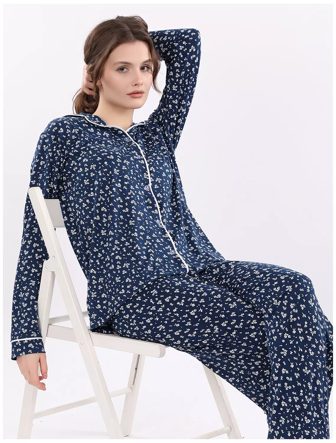 A400 Delicate Baby Flowers Buttoned Long Sleeved Pajama Set 11