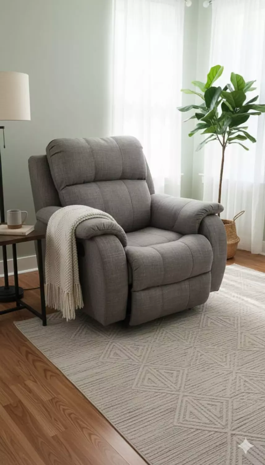 Lazy Boy Chair, Gray Fabric Upholstery hover image