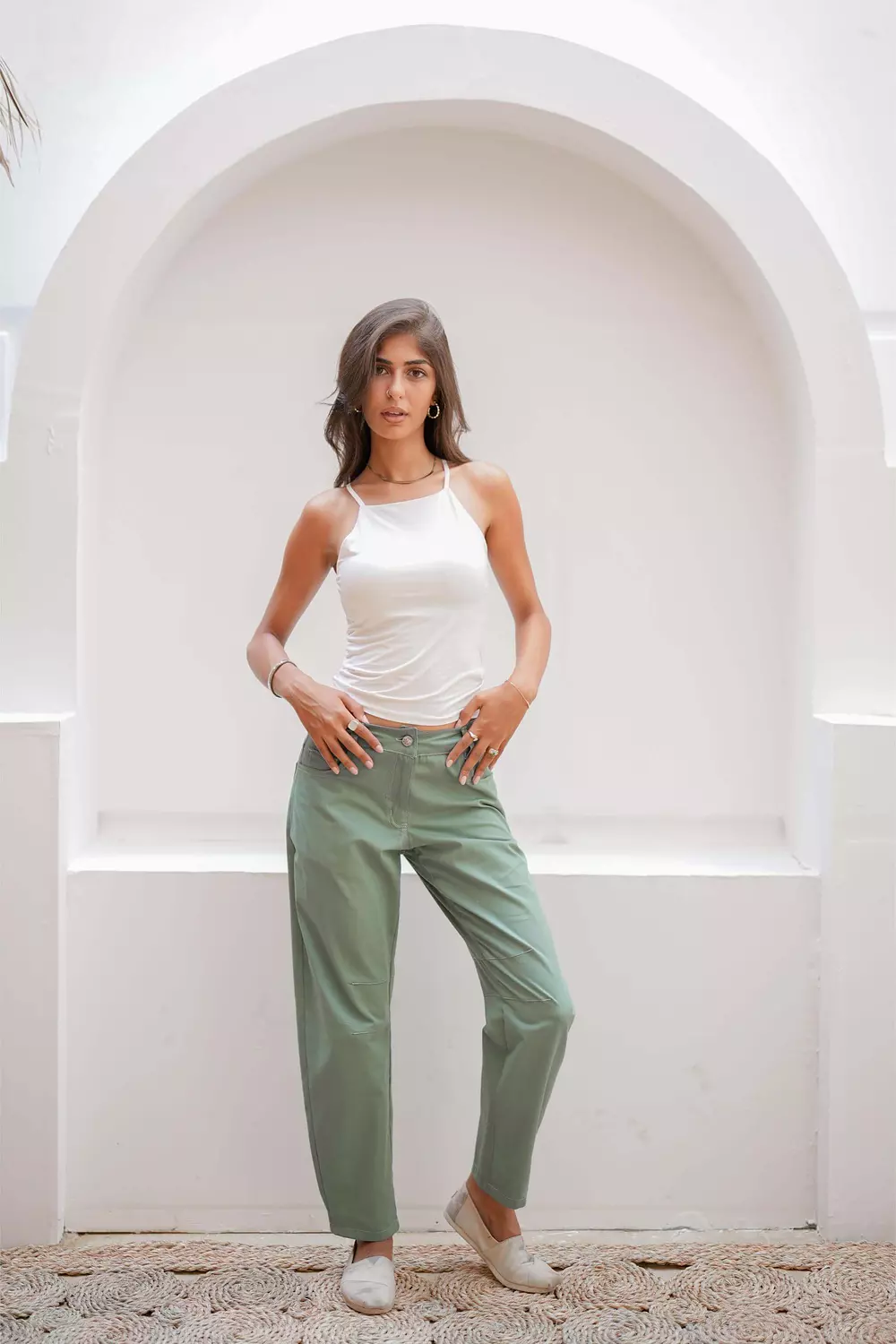Airy Mid-Rise Barrel Jeans Sage 2