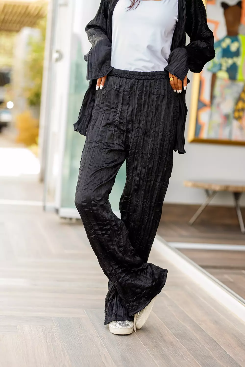 Black crushed satin pants  image