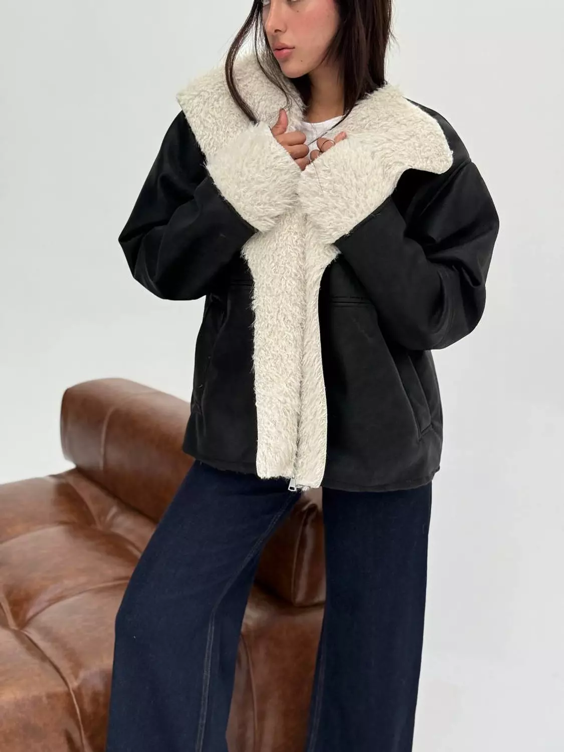 Leather jacket lined with fur 10