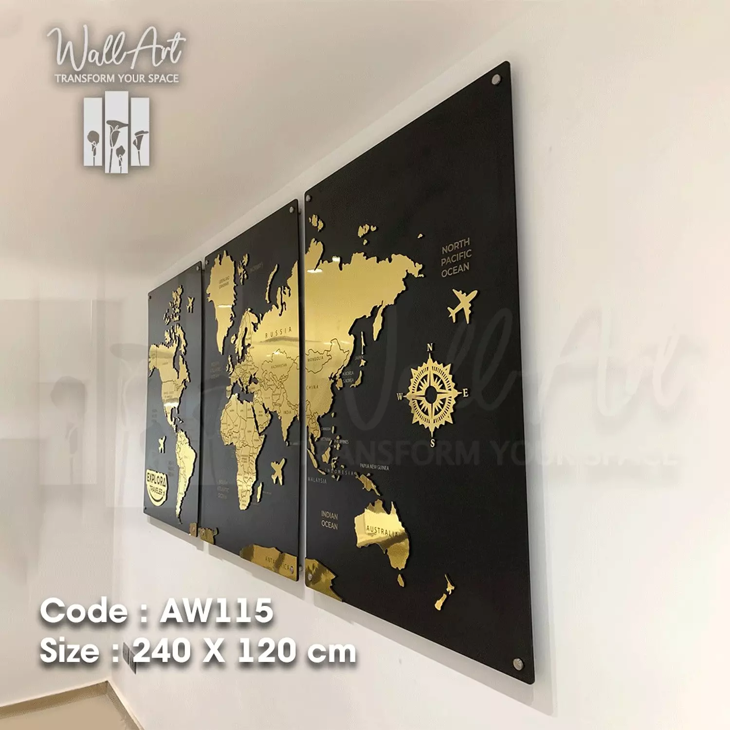 AW115-Engraved World Map   8