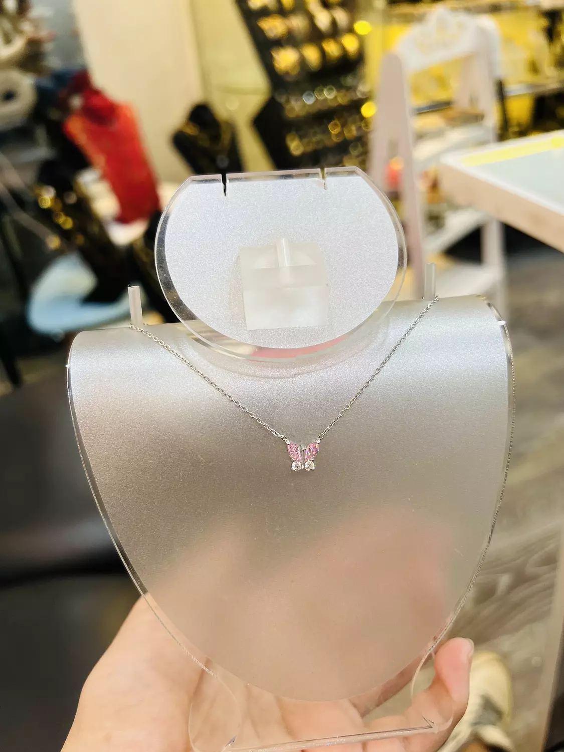 Pink silver butterfly necklace  image