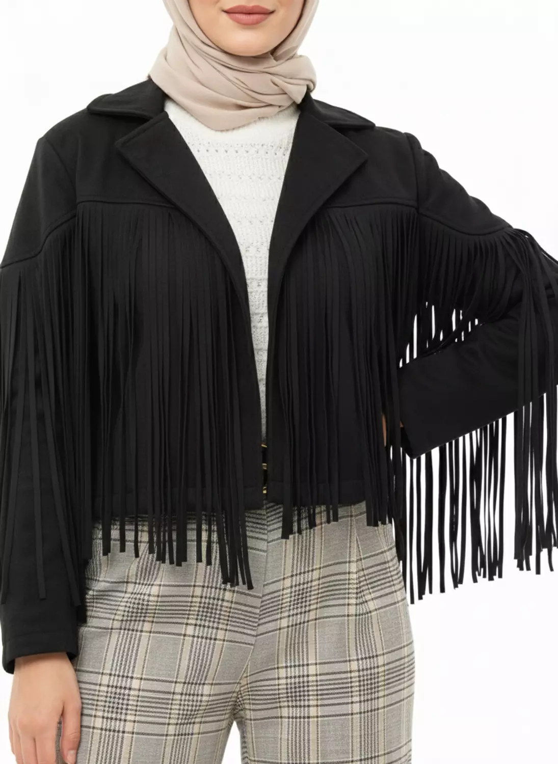 Short Suede Jacket with Long Fringe image