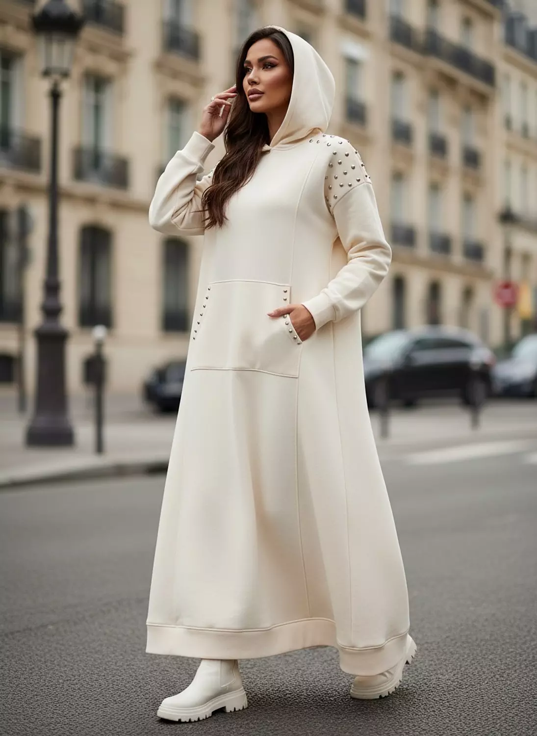 : Ivory Grace Hoodie Dress image