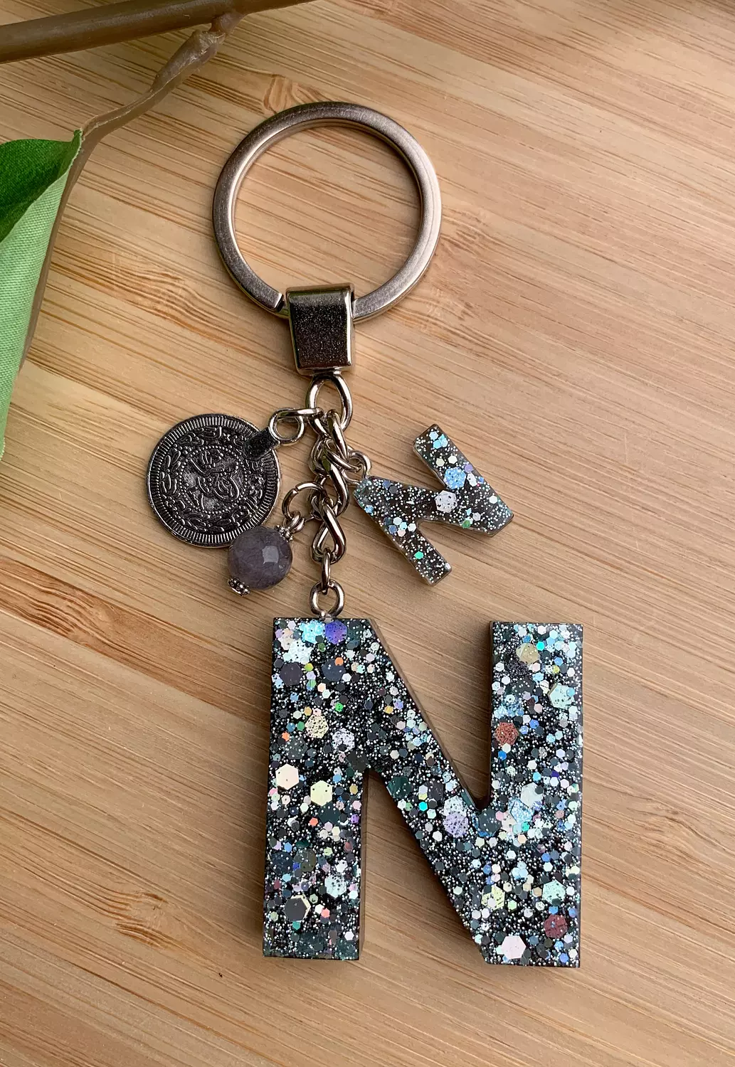 Resin Letters Keychain ( Glitter Space Grey ) "By Order" 11