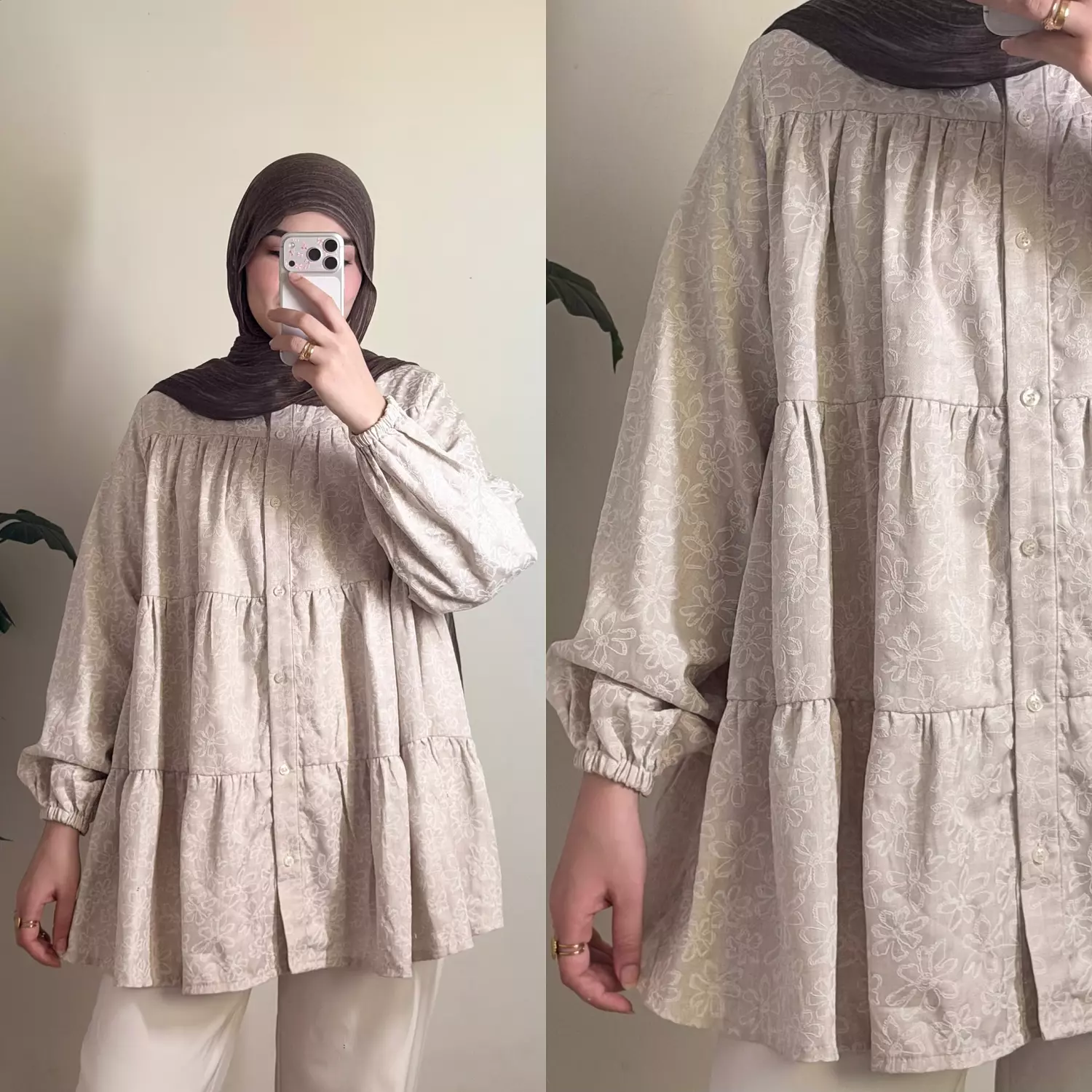 Ruffled Floral Blouse 🤍 hover image