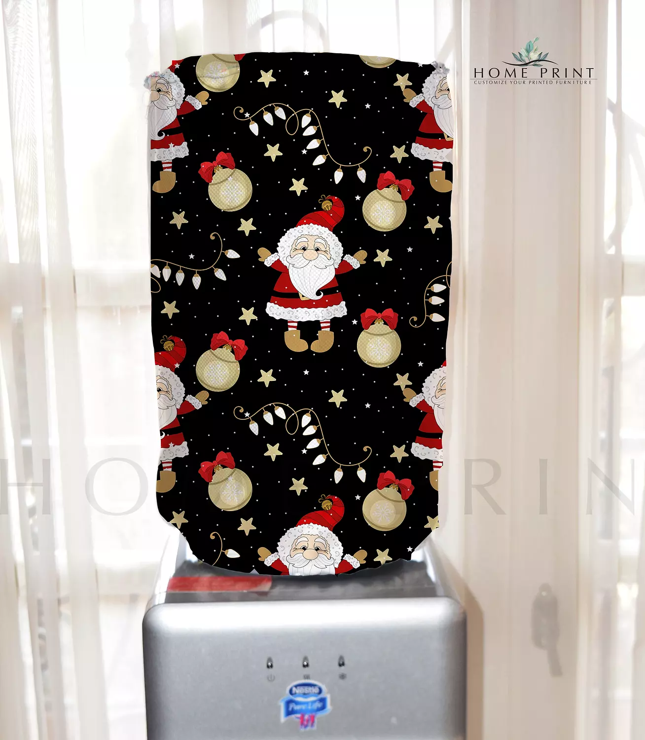 Water bottle cover - Golden Christmas  Shapes - Santa Claus - Black background   image