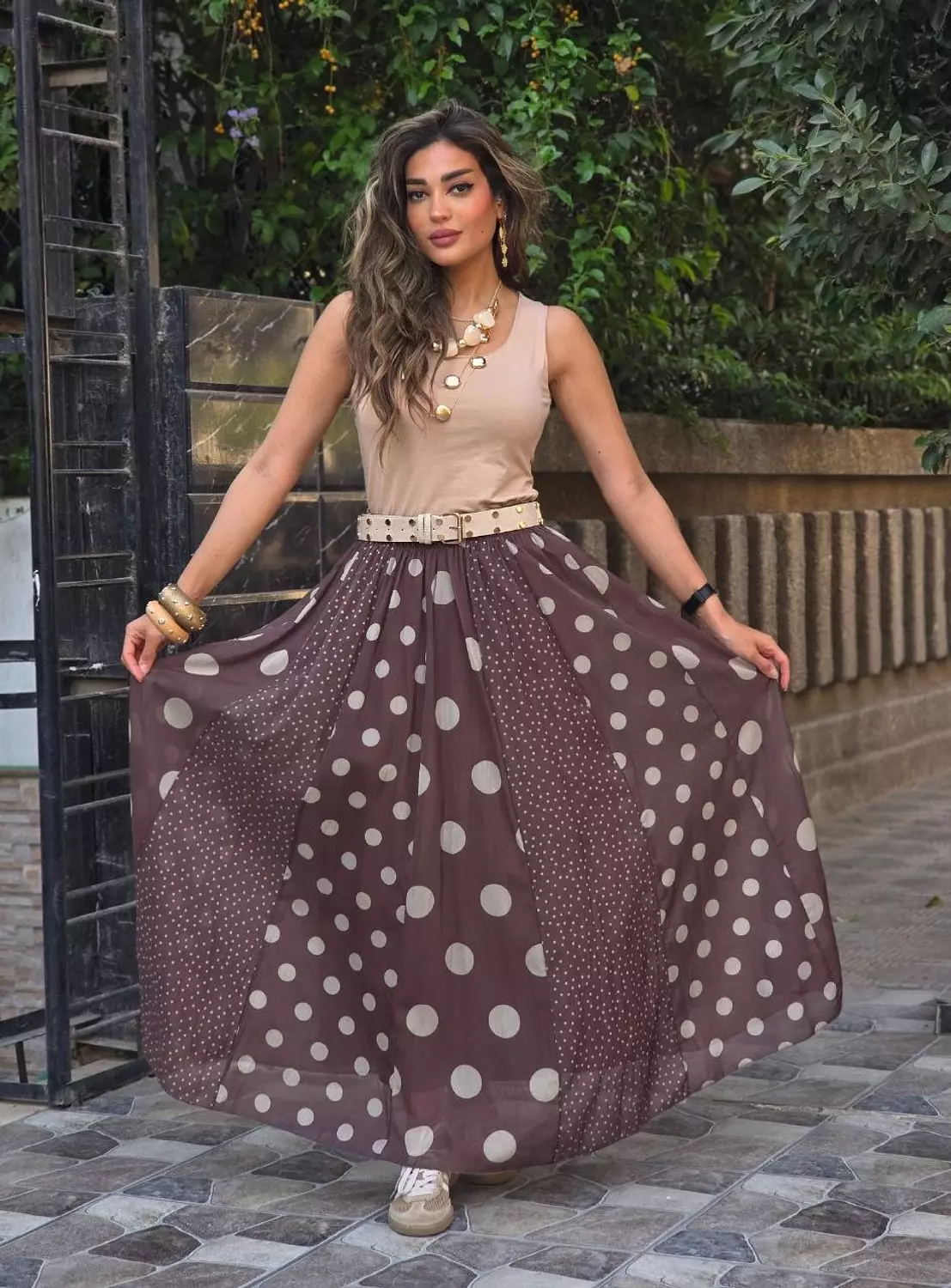 Brown multisize polka dot skirt 2