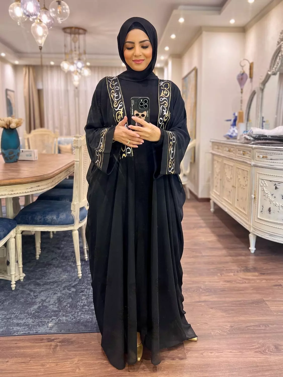 Chiffon Abaya with Arabic Embroidery - Black 5
